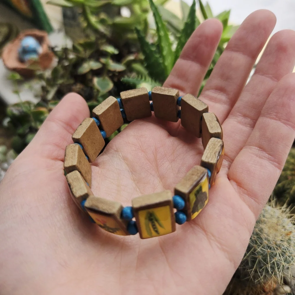 Vintage Vegetable Boho Bohemian Wooden Bead Beaded Stretch Bracelet